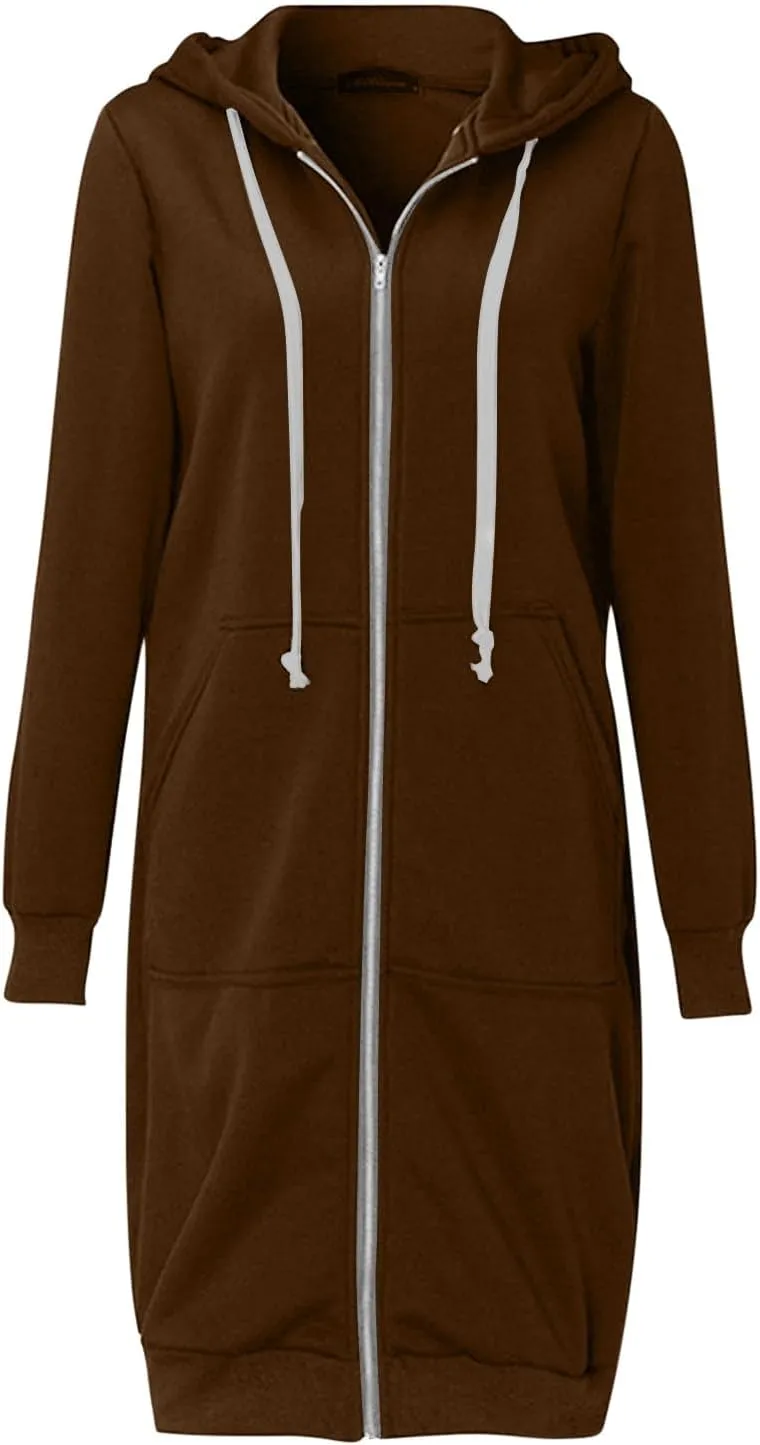 TUNUSKAT Zip Up Hoodie Womens Fall Tunic Sweatshirt Plus Size Casual Long Hoodies Comfortable Fleece Jacket with Pocket S-5XL