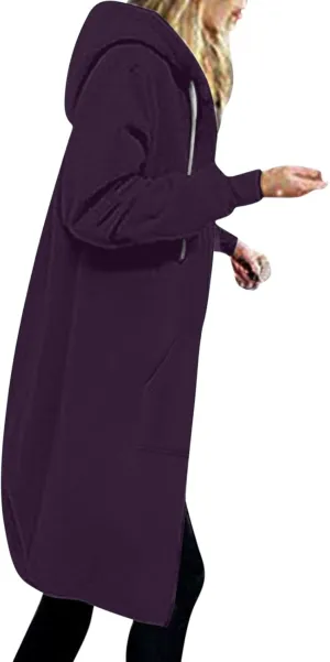 TUNUSKAT Zip Up Hoodie Womens Fall Tunic Sweatshirt Plus Size Casual Long Hoodies Comfortable Fleece Jacket with Pocket S-5XL