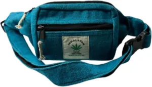 Turquoise Blue Eco-Friendly Hippie Style Himalayan Hemp Cotton Fanny Pack. Boho Hip-Bag, Waist Bag for Hiking, Running, Jogging., Blue, Clip on Waist Bag