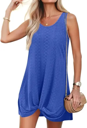 V-Neck Summer Casual Beach Mini Dress for Women 2025 Vacation Women's Sleeveless Pleated Ruffle Sundress