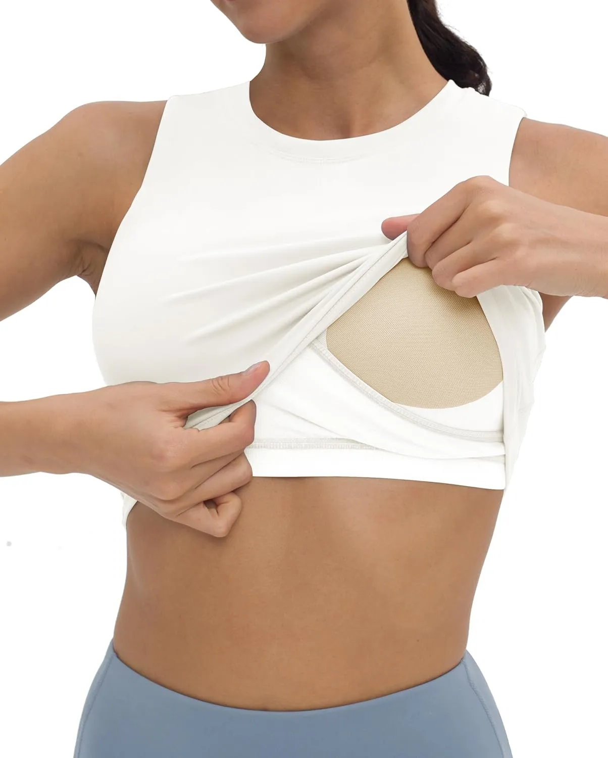 V VOCNI Nursing Tank Tops for Breastfeeding Crew Neck Sleeveless Maternity Tank Tops Sports Bras Workout Pregnancy Crop Tops