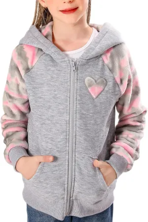 V.&GRIN Girl Zip up Hoodie Sweatshirt Soft Fuzzy Fleece Jacket with Pocket for Girls 5-16 Years