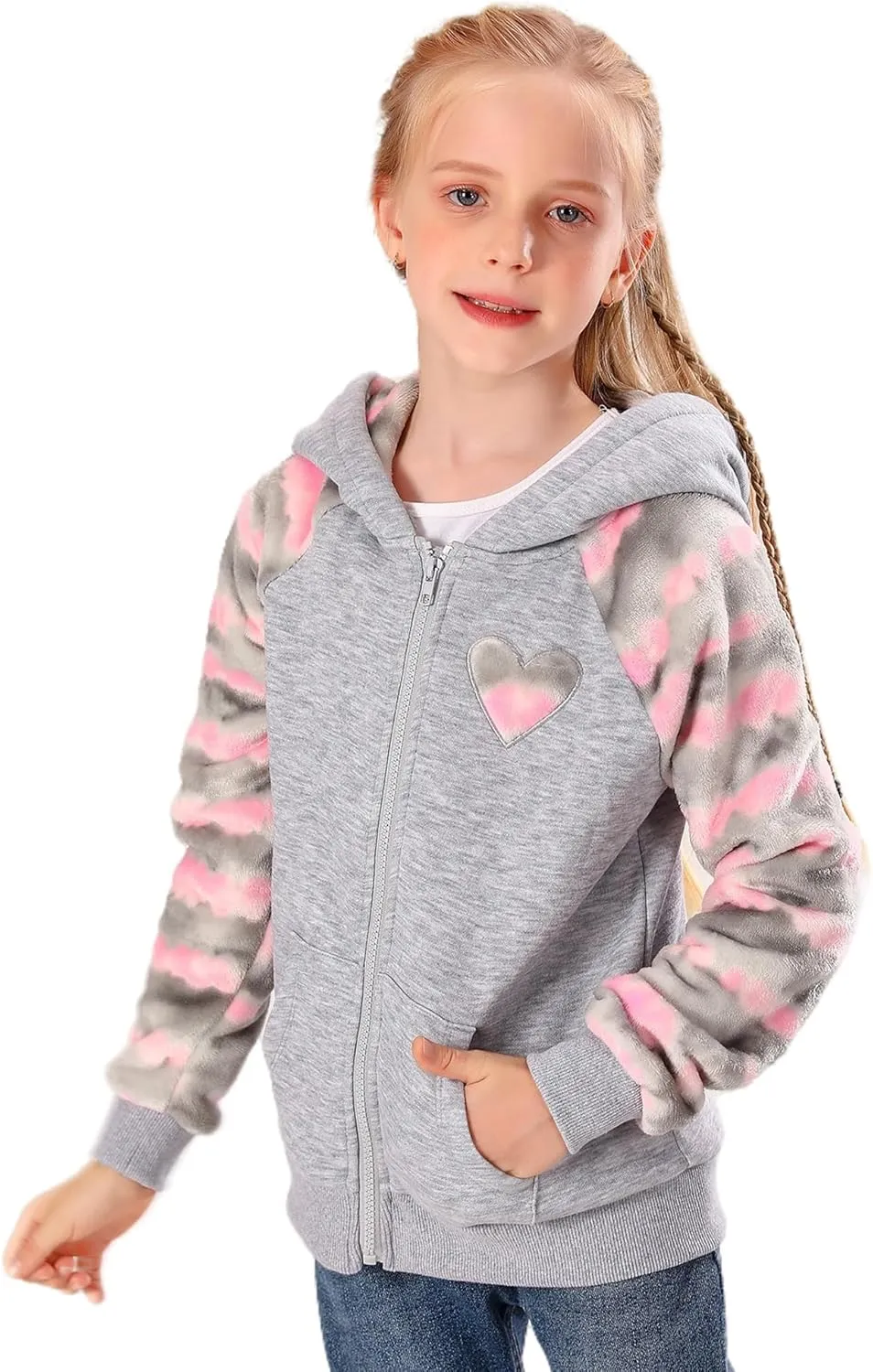 V.&GRIN Girl Zip up Hoodie Sweatshirt Soft Fuzzy Fleece Jacket with Pocket for Girls 5-16 Years