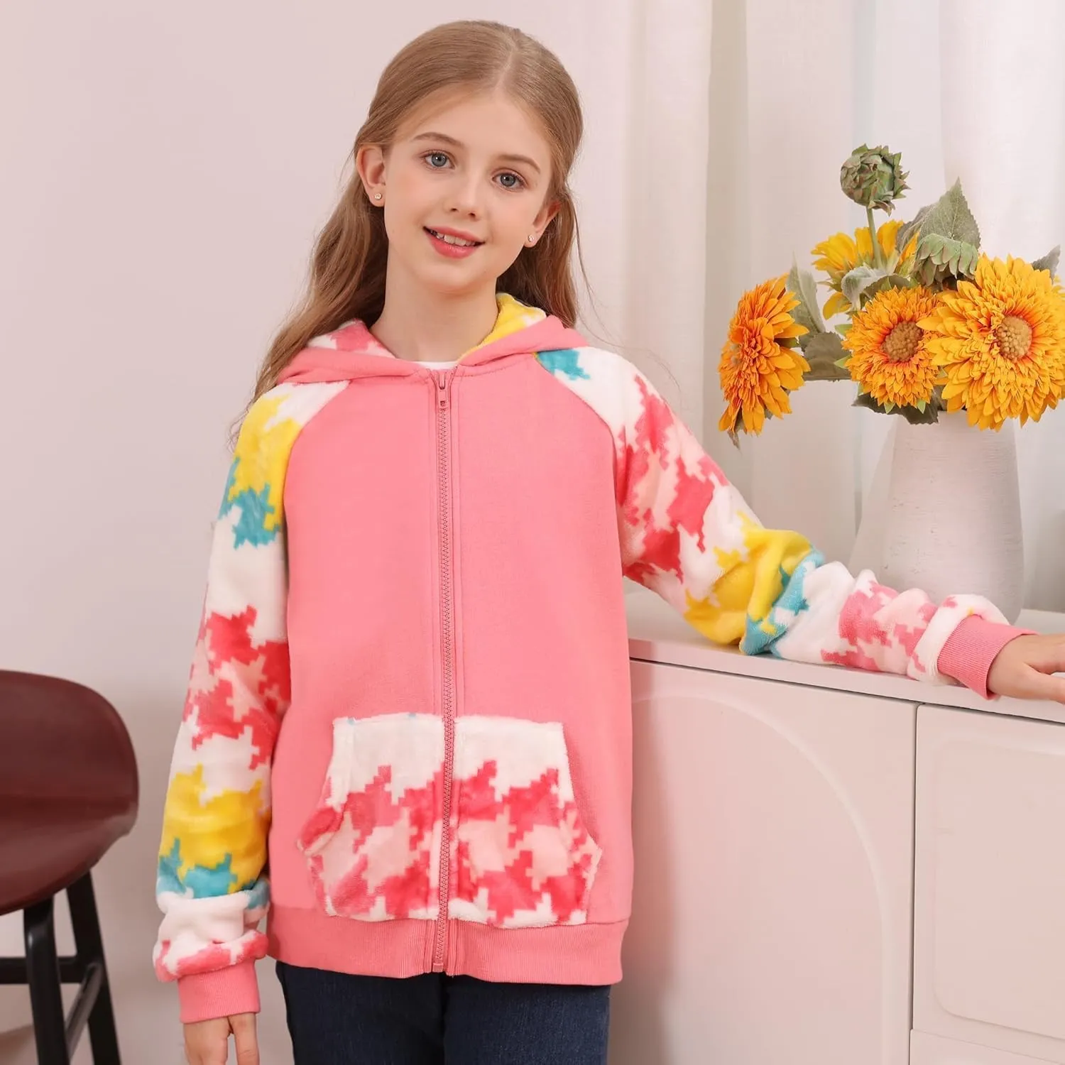 V.&GRIN Girl Zip up Hoodie Sweatshirt Soft Fuzzy Fleece Jacket with Pocket for Girls 5-16 Years