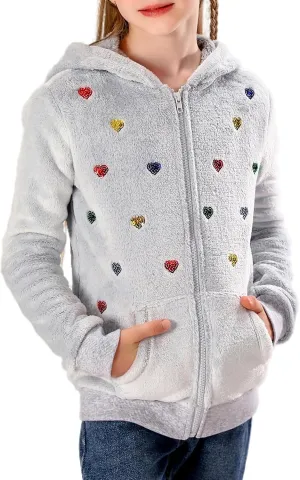 V.&GRIN Girl Zip up Hoodie Sweatshirt Soft Fuzzy Fleece Jacket with Pocket for Girls 5-16 Years