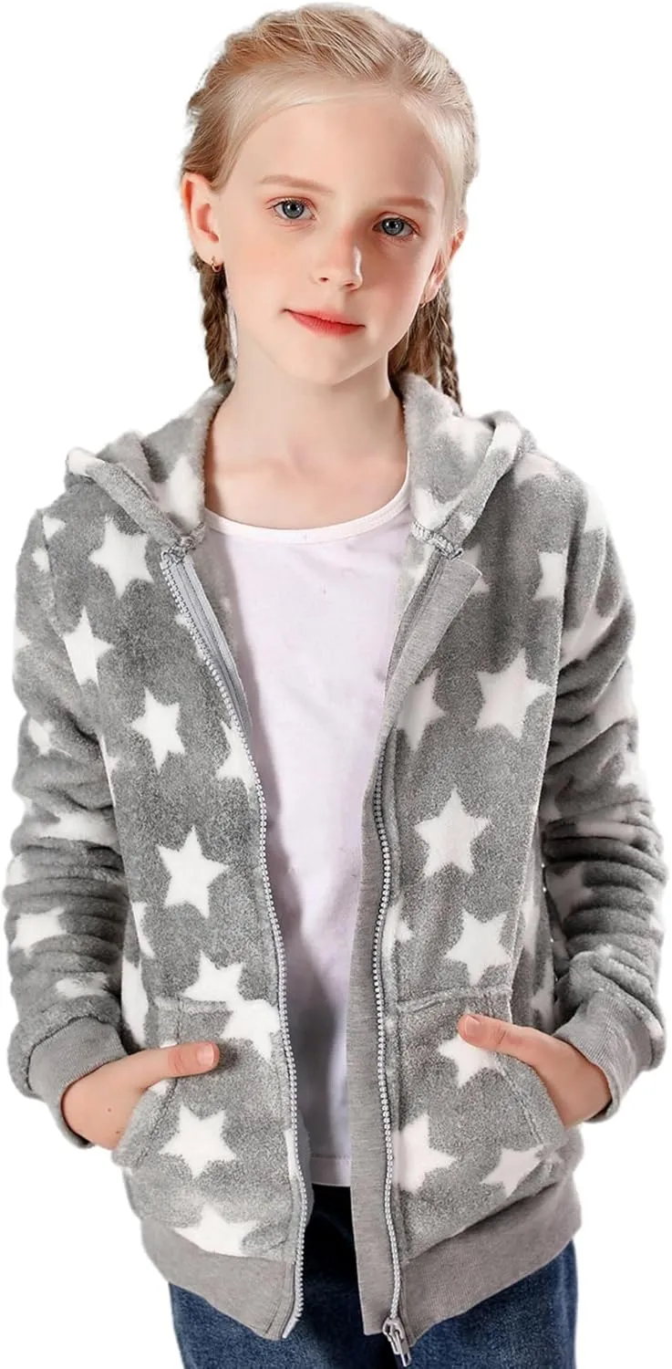 V.&GRIN Girl Zip up Hoodie Sweatshirt Soft Fuzzy Fleece Jacket with Pocket for Girls 5-16 Years