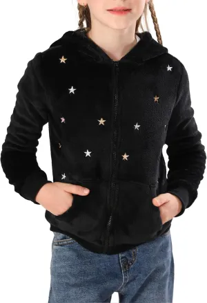 V.&GRIN Girl Zip up Hoodie Sweatshirt Soft Fuzzy Fleece Jacket with Pocket for Girls 5-16 Years