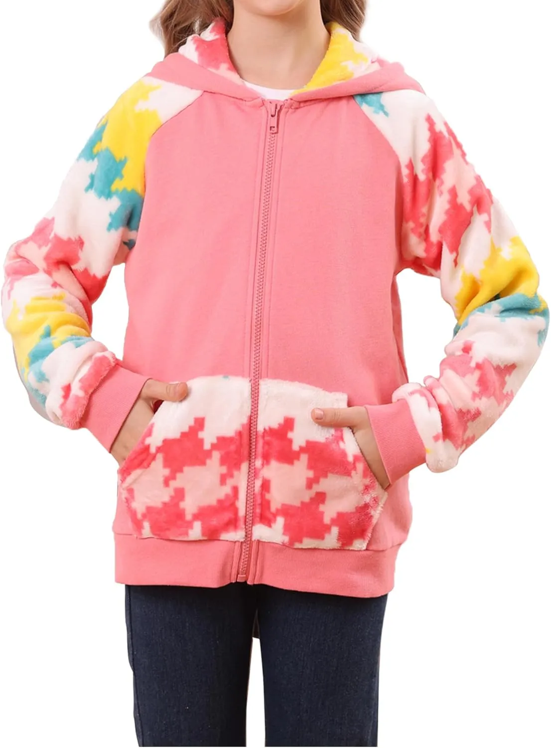V.&GRIN Girl Zip up Hoodie Sweatshirt Soft Fuzzy Fleece Jacket with Pocket for Girls 5-16 Years