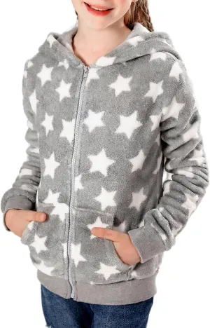 V.&GRIN Girl Zip up Hoodie Sweatshirt Soft Fuzzy Fleece Jacket with Pocket for Girls 5-16 Years