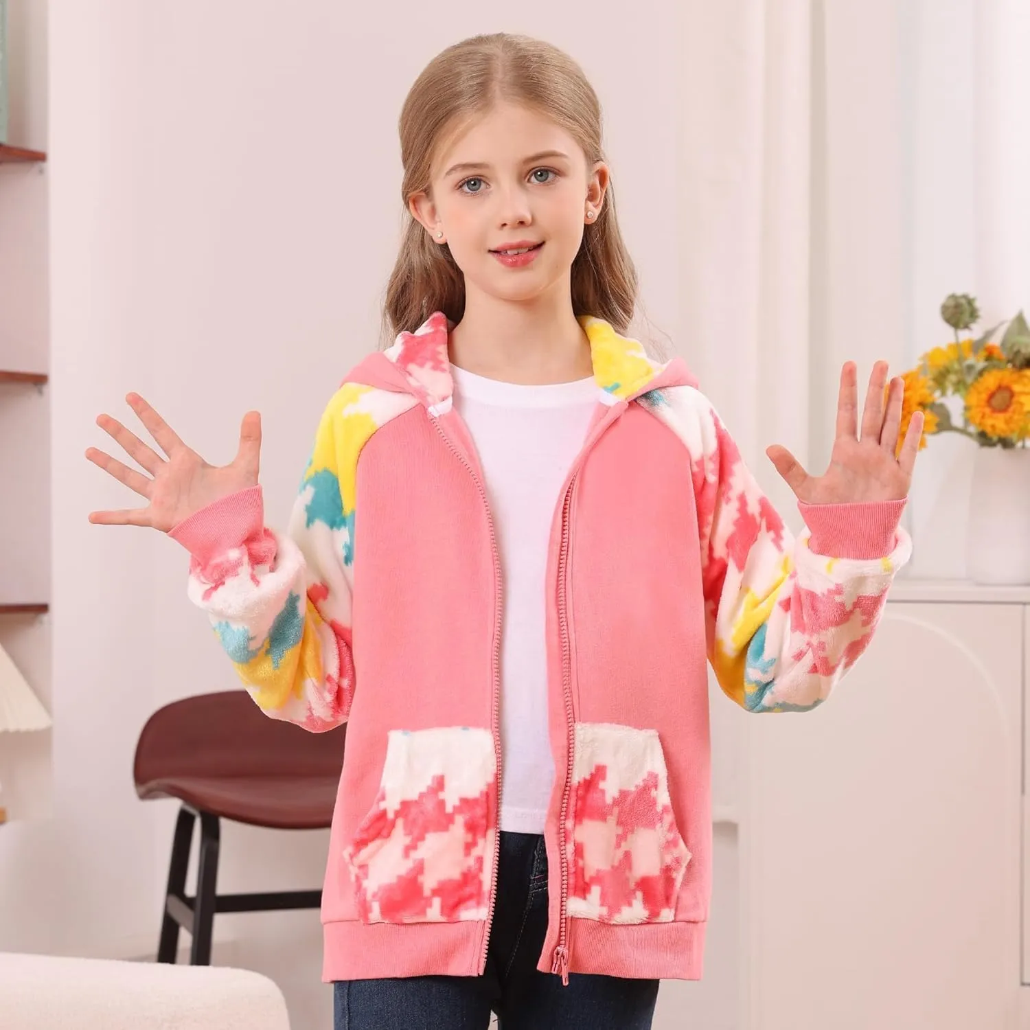 V.&GRIN Girl Zip up Hoodie Sweatshirt Soft Fuzzy Fleece Jacket with Pocket for Girls 5-16 Years