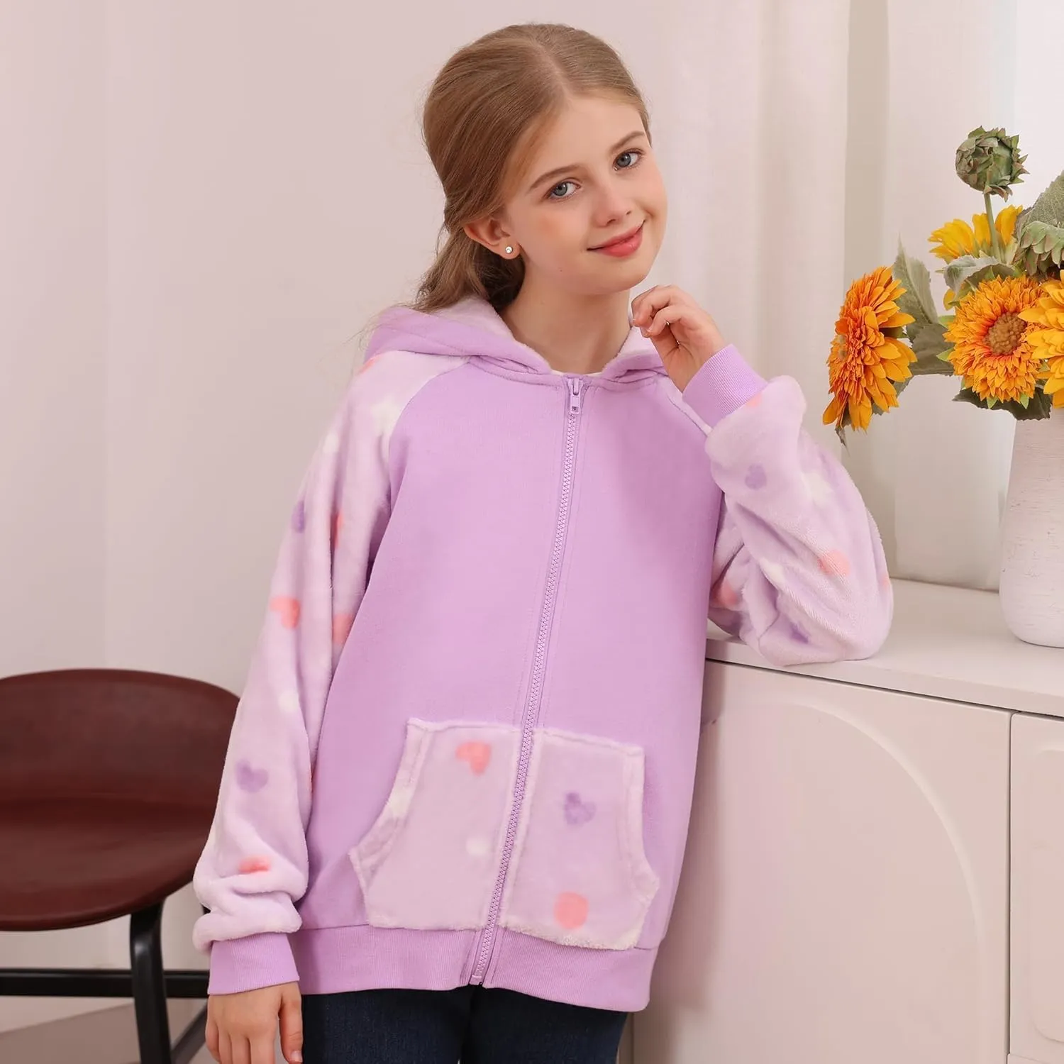 V.&GRIN Girl Zip up Hoodie Sweatshirt Soft Fuzzy Fleece Jacket with Pocket for Girls 5-16 Years