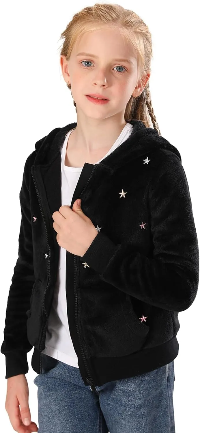 V.&GRIN Girl Zip up Hoodie Sweatshirt Soft Fuzzy Fleece Jacket with Pocket for Girls 5-16 Years