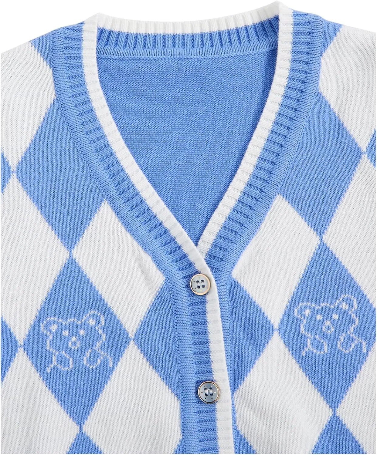 Verdusa Girl's Sweater Vest Fall Outfits Button Down Checked Sleeveless Knitwear Cute Cardigan Tops