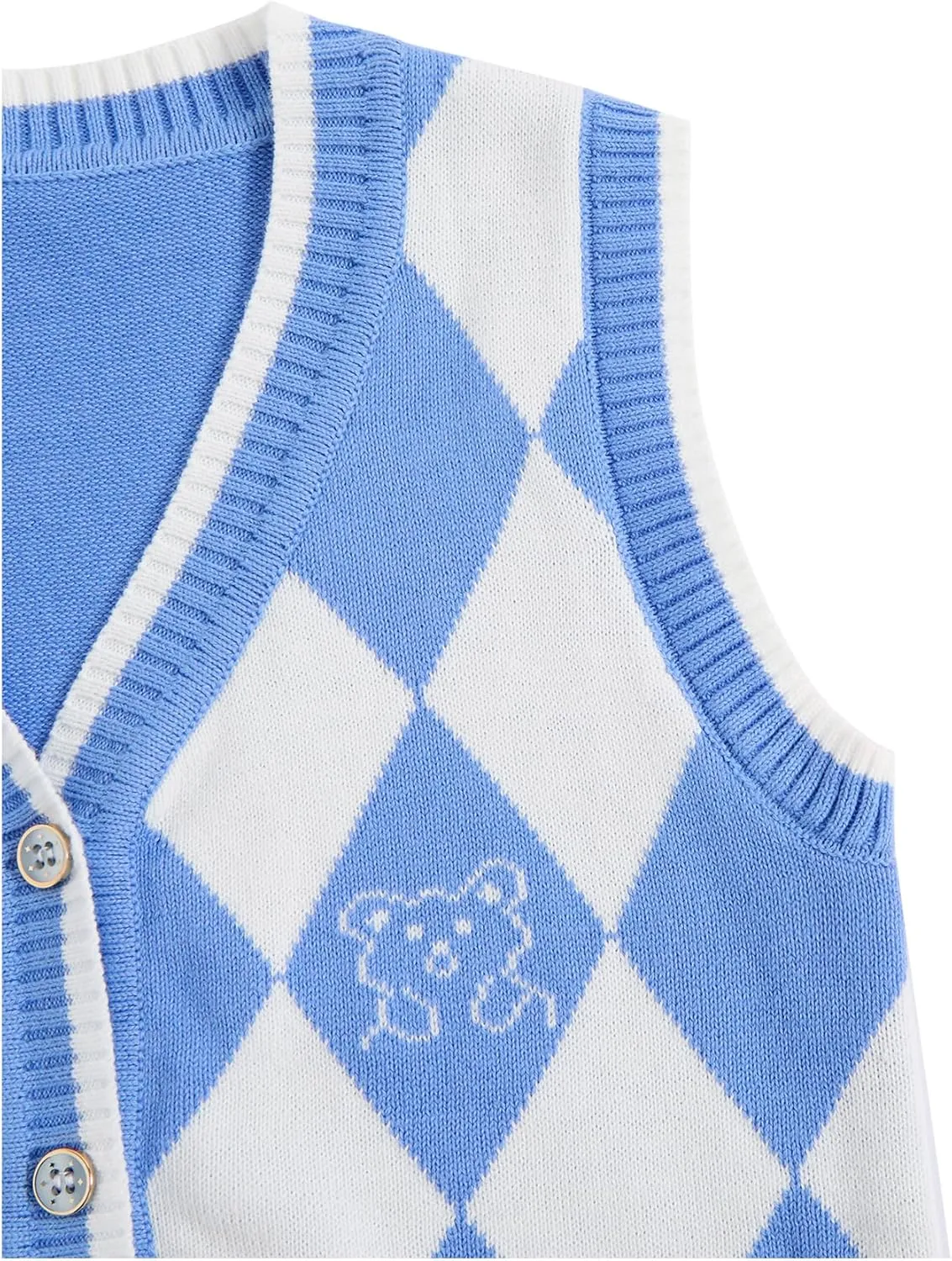 Verdusa Girl's Sweater Vest Fall Outfits Button Down Checked Sleeveless Knitwear Cute Cardigan Tops