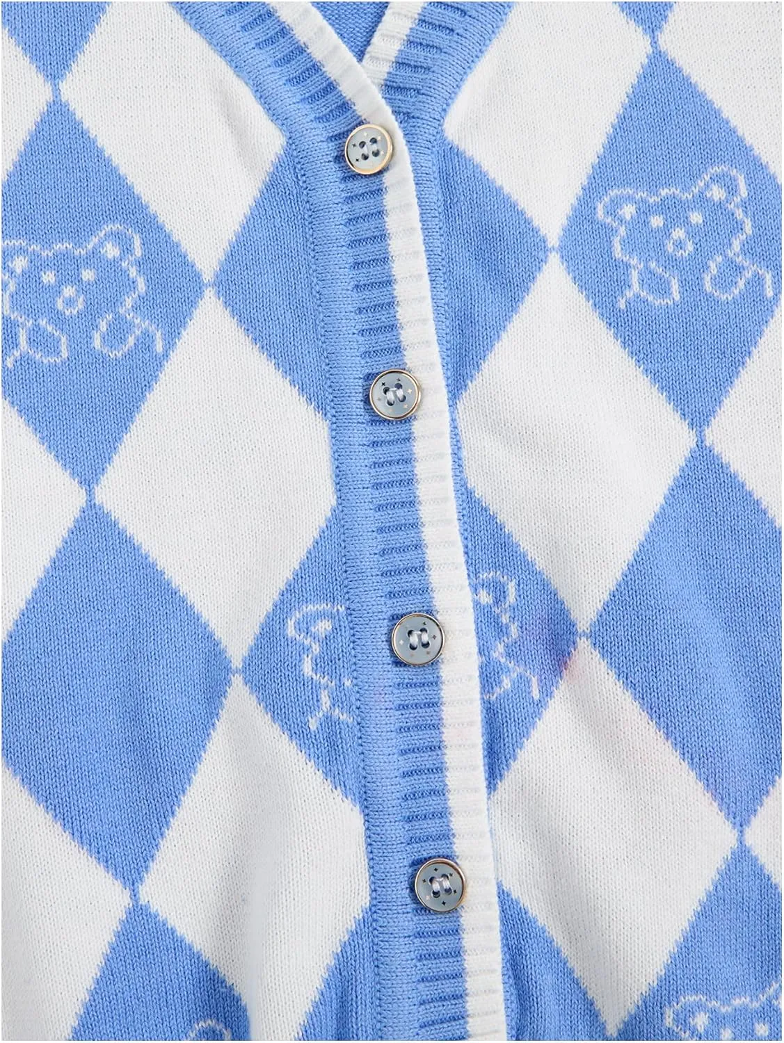 Verdusa Girl's Sweater Vest Fall Outfits Button Down Checked Sleeveless Knitwear Cute Cardigan Tops