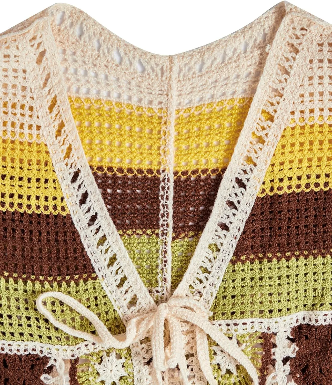 Verdusa Women's Boho Floral Crochet Sweater Vest Tie Front Knitted Sleeveless Cardigan