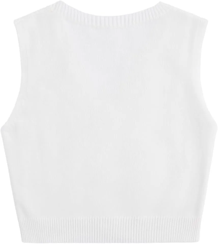Verdusa Women's Button Up Sleeveless Sweater Vest Cable Knit Crop Top Outerwear