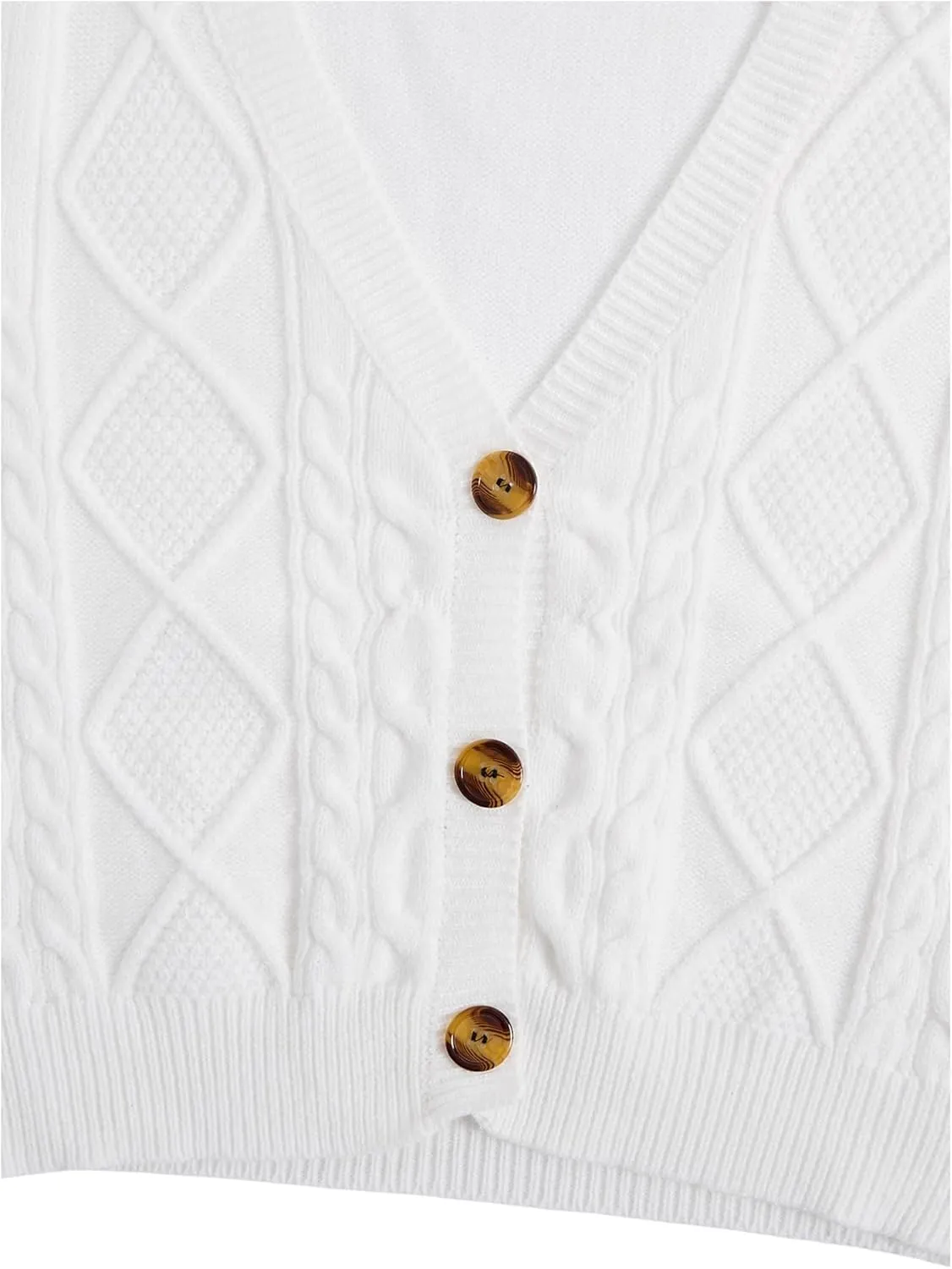 Verdusa Women's Button Up Sleeveless Sweater Vest Cable Knit Crop Top Outerwear