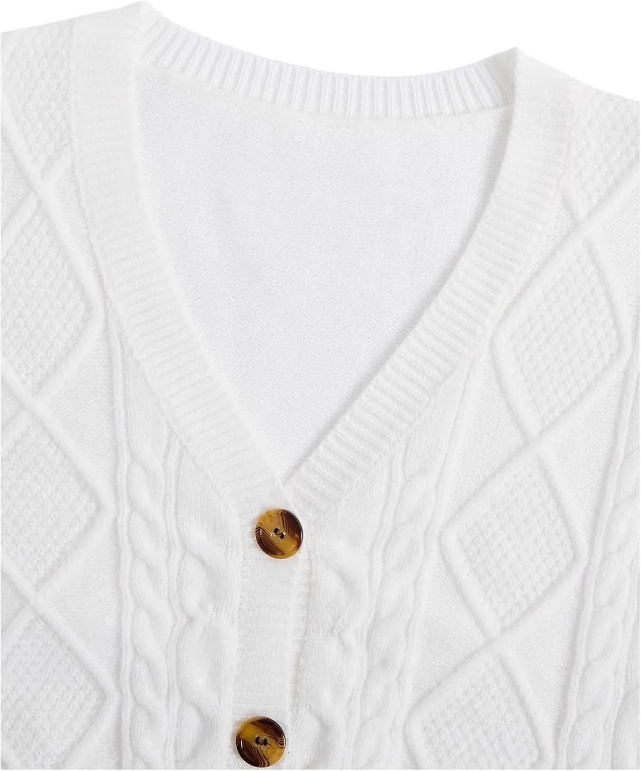 Verdusa Women's Button Up Sleeveless Sweater Vest Cable Knit Crop Top Outerwear
