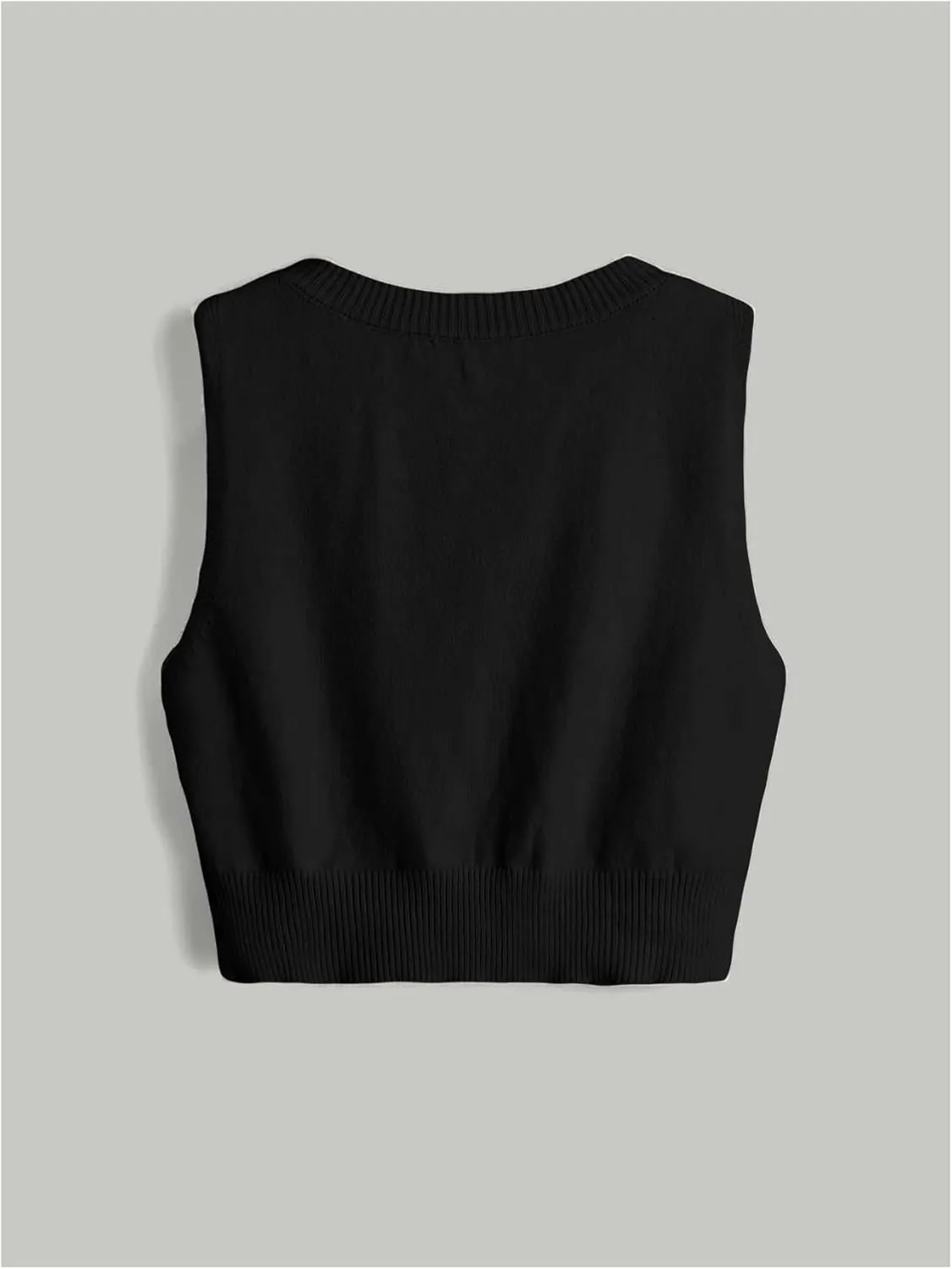 Verdusa Women's Button Up Sleeveless Sweater Vest Cable Knit Crop Top Outerwear