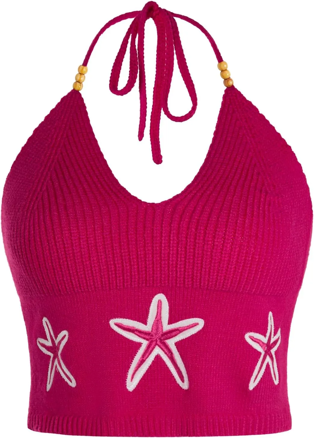 Verdusa Women's Crop Halter Tops Y2k Goth Clothes Crochet Cami Sleeveless Tie Backless Boho Knit Top Camisole