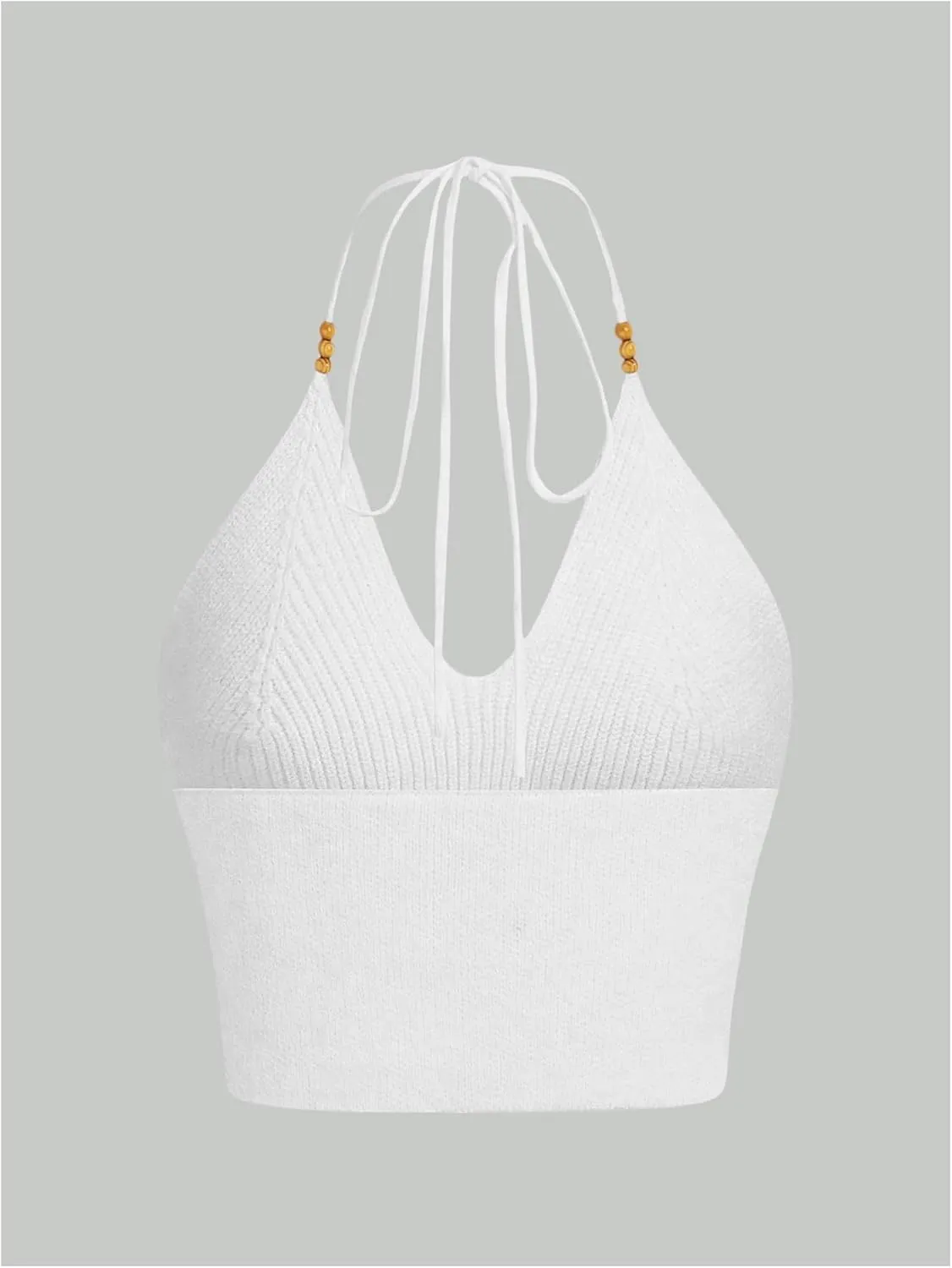 Verdusa Women's Crop Halter Tops Y2k Goth Clothes Crochet Cami Sleeveless Tie Backless Boho Knit Top Camisole