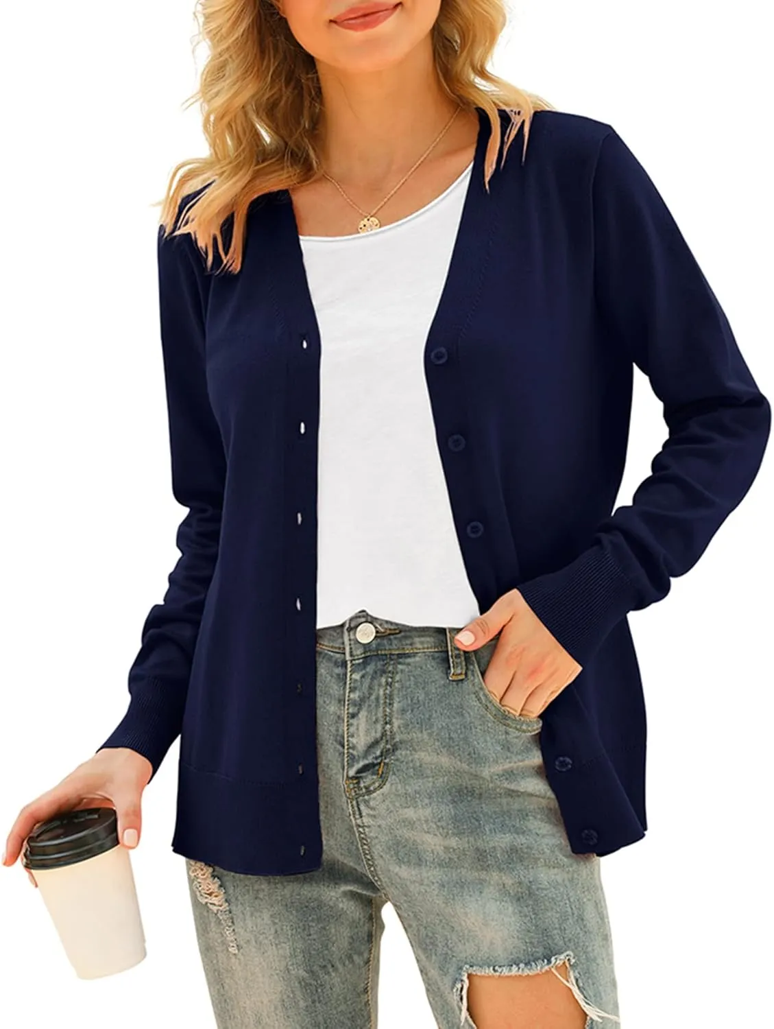 VIISHOW Women's V Neck Button Down Knitwear Long Sleeve Soft Basic Knit Cardigan Sweater