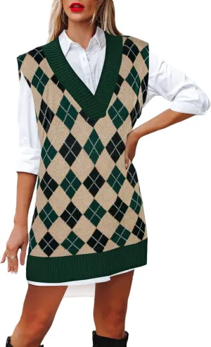 Viottiset Women's Oversized V Neck Knit Sweater Vest Tunic Sleeveless Pullover Top