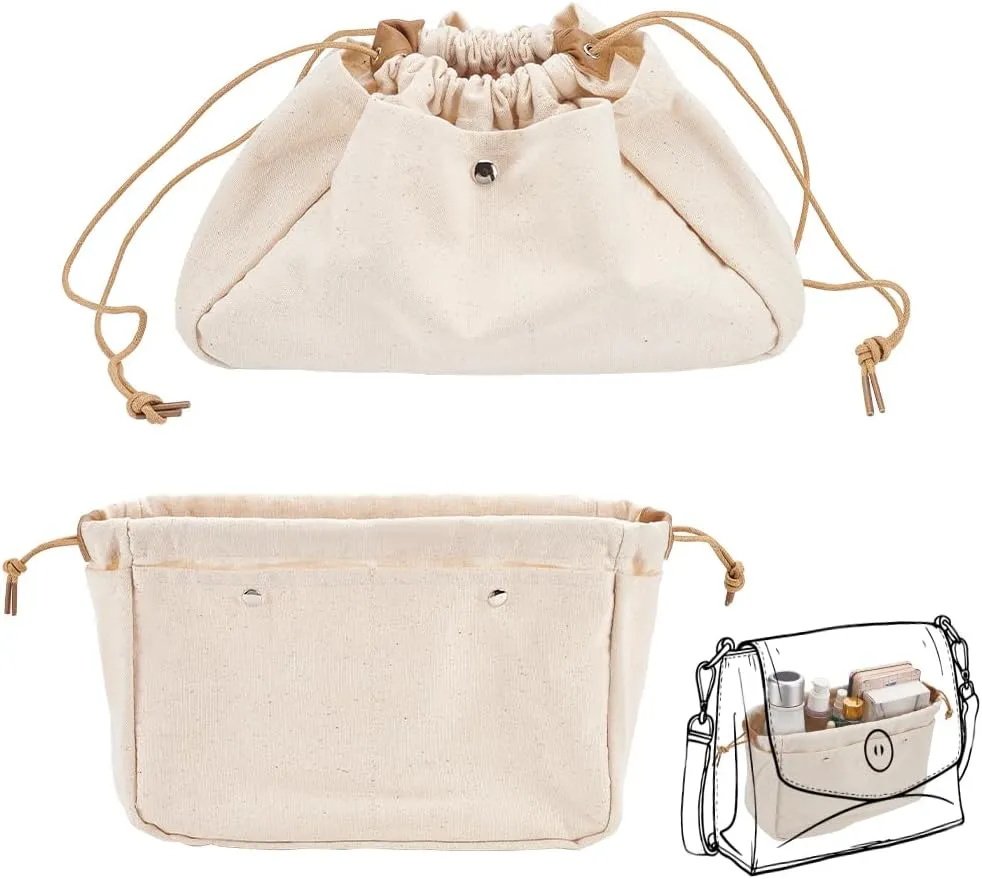 WADORN 2Pcs Cosmetic Makeup Drawstring Bag Organizer, Canvas Travel Cosmetic Pouches Portable Drawstring Cosmetic Bag 12.4x7.7 Inch Large Capacity Toiletry Bag Organizer for Women