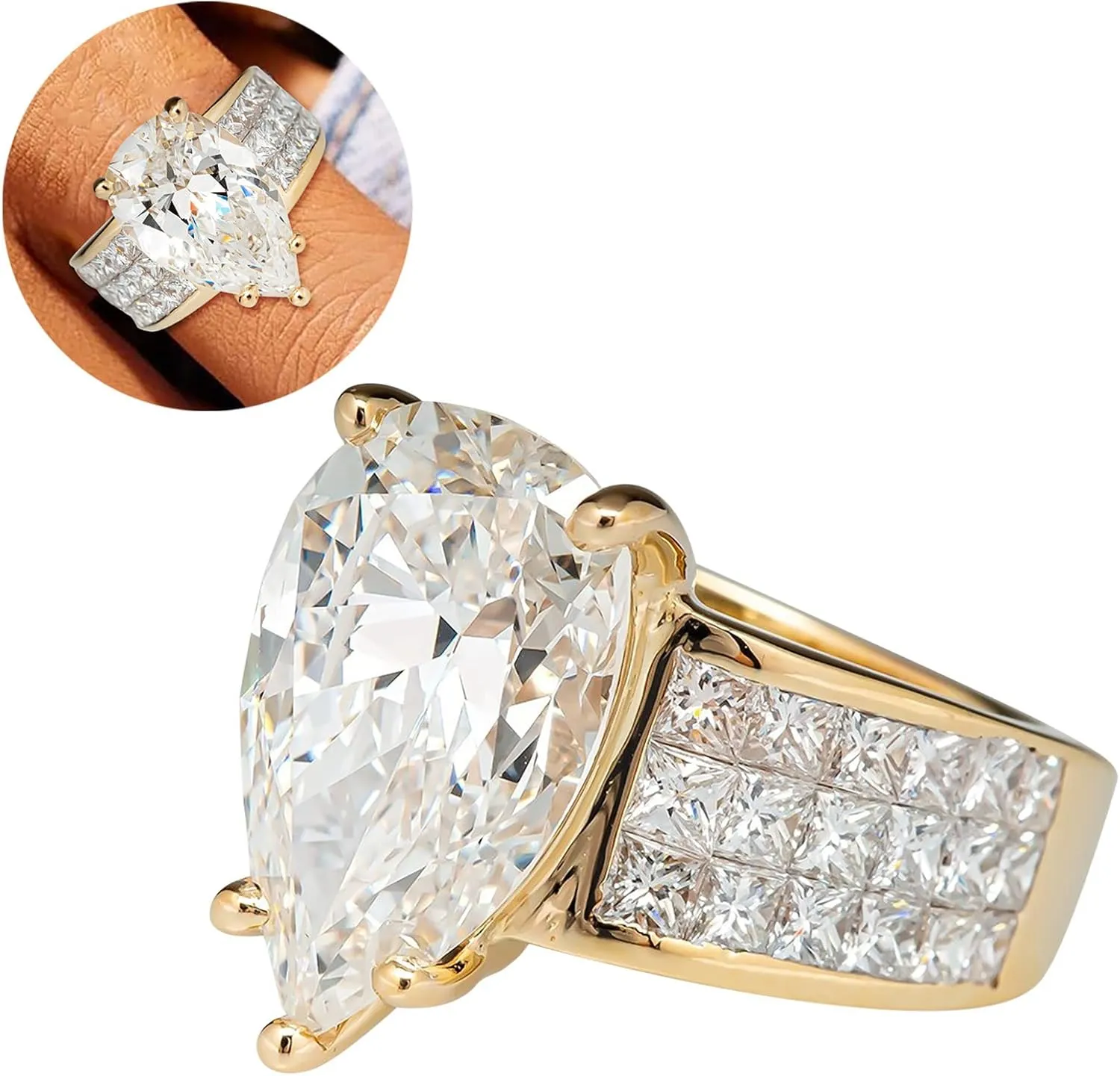 Water Drop Pear Semicolon Ring Shaped Zircons Ring For Women Simple Micros Set Squares silver Diamond Ring For Women