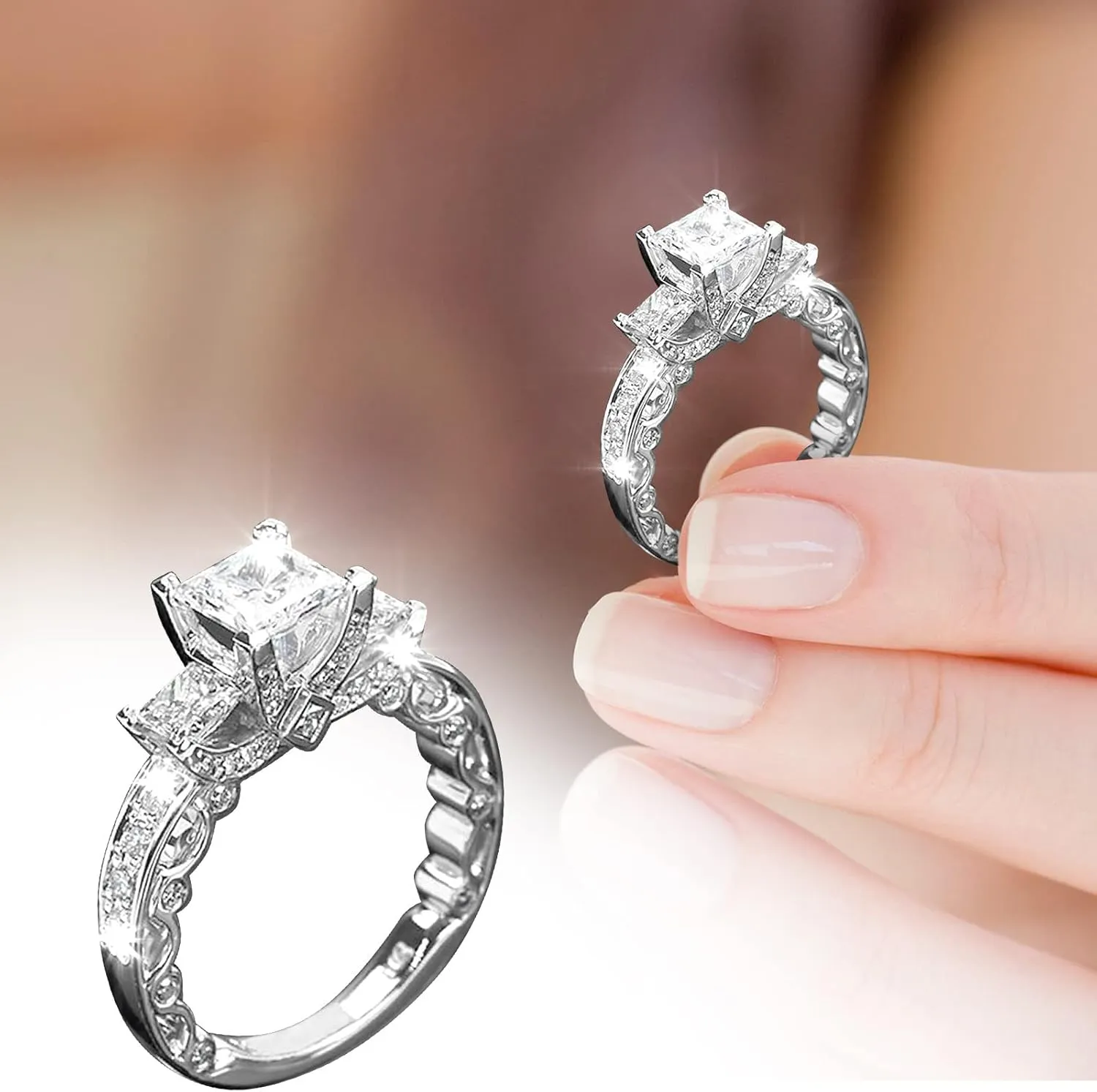 Wedding Band Set for Women,925 Sterling Silver Gemstone Inlaid Vintage Ring Cubic Zirconia Engagement Promise Rings for Her