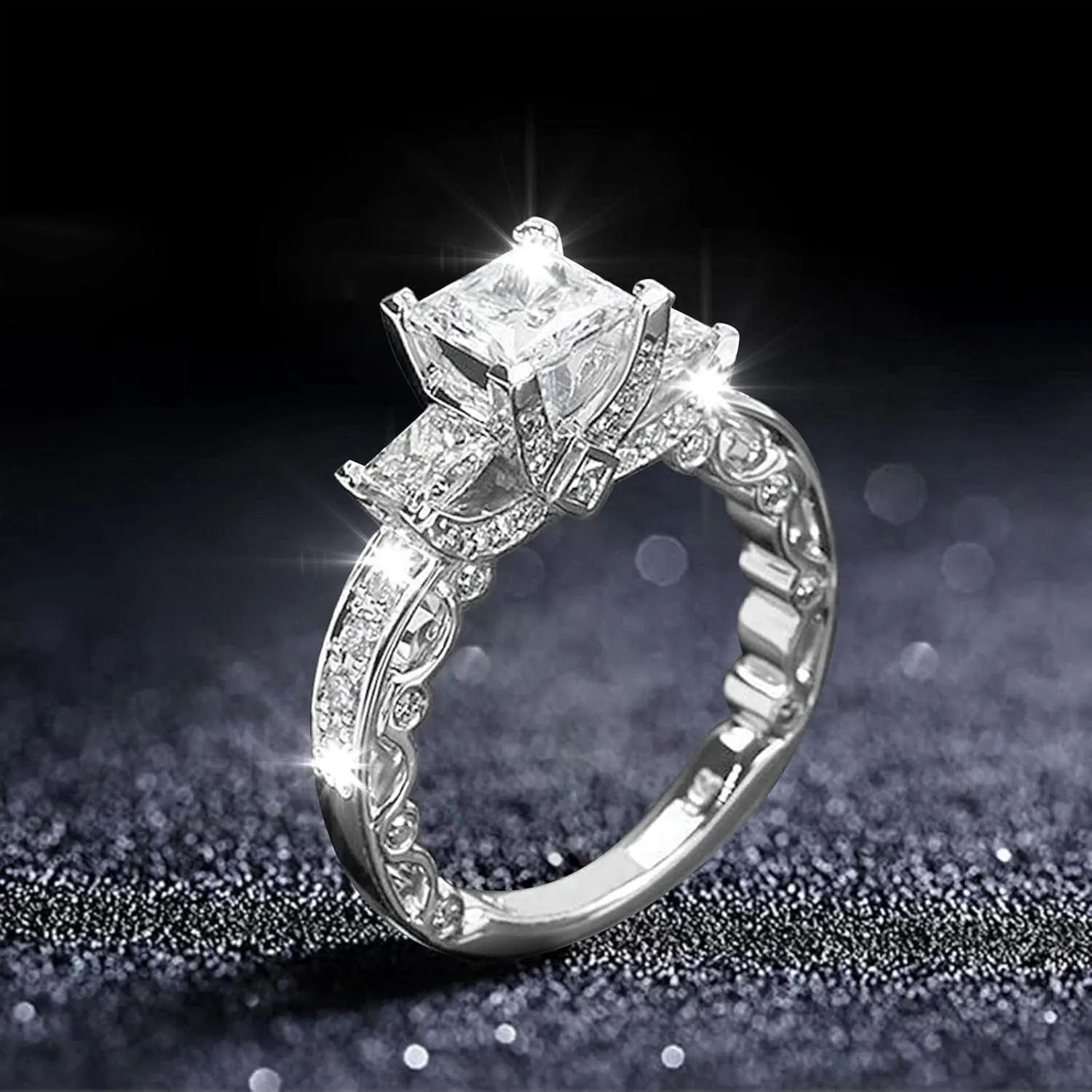 Wedding Band Set for Women,925 Sterling Silver Gemstone Inlaid Vintage Ring Cubic Zirconia Engagement Promise Rings for Her