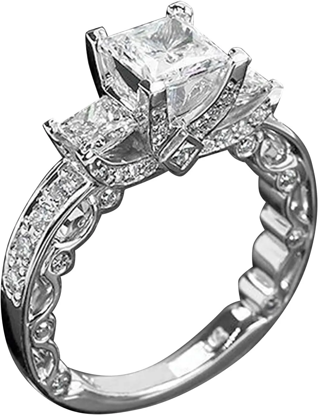 Wedding Band Set for Women,925 Sterling Silver Gemstone Inlaid Vintage Ring Cubic Zirconia Engagement Promise Rings for Her