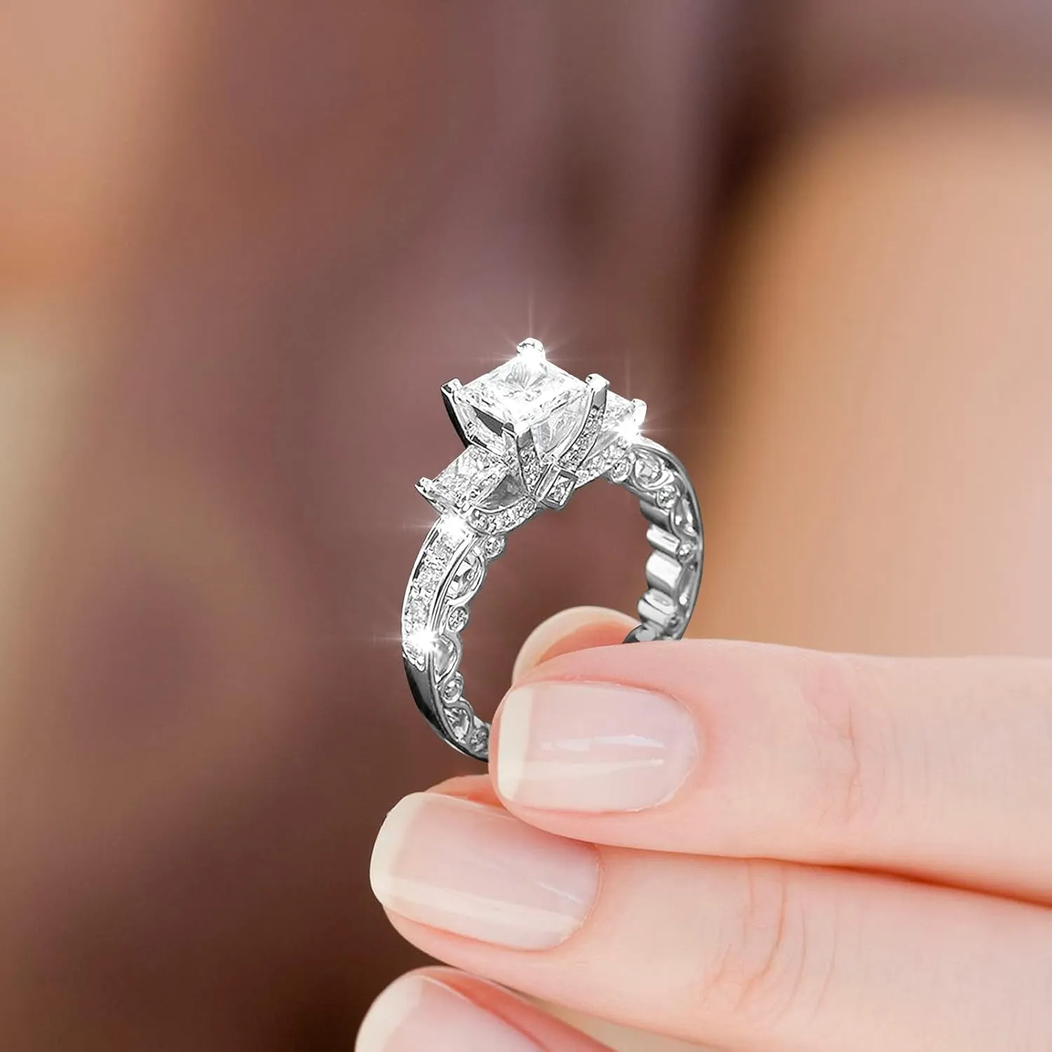Wedding Band Set for Women,925 Sterling Silver Gemstone Inlaid Vintage Ring Cubic Zirconia Engagement Promise Rings for Her