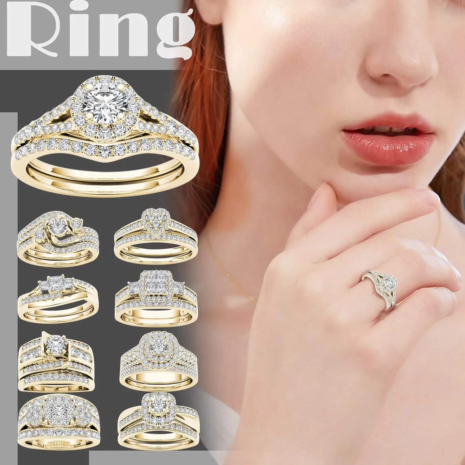 Wedding Band Set,Diamond Inlaid Proposal Ring Princess Cut Cubic Zircon Engagement Ring Anniversary Rings Bridal Jewelry Gift