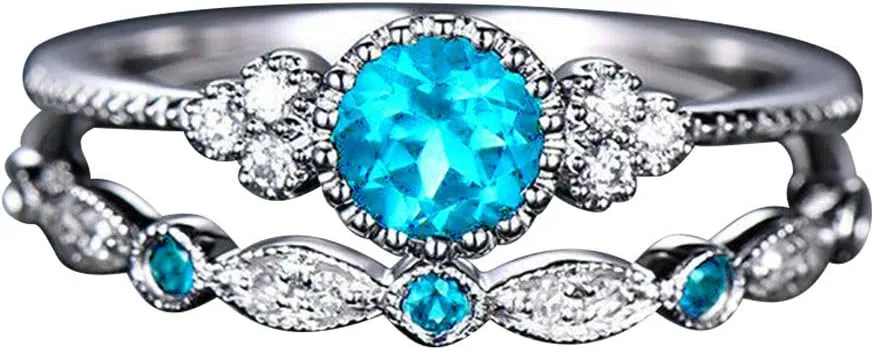 Wedding Band Vintage Bridal Set CZ Cubic Zirconia Round Engagement Ring Set Women's Silver Anniversary Promise