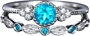 Wedding Band Vintage Bridal Set CZ Cubic Zirconia Round Engagement Ring Set Women's Silver Anniversary Promise