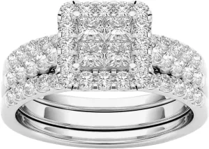 Wedding Cubic Zirconia Engagement Rings Women Bridal Set Stackable Square Diamond CZ Anniversary Promise