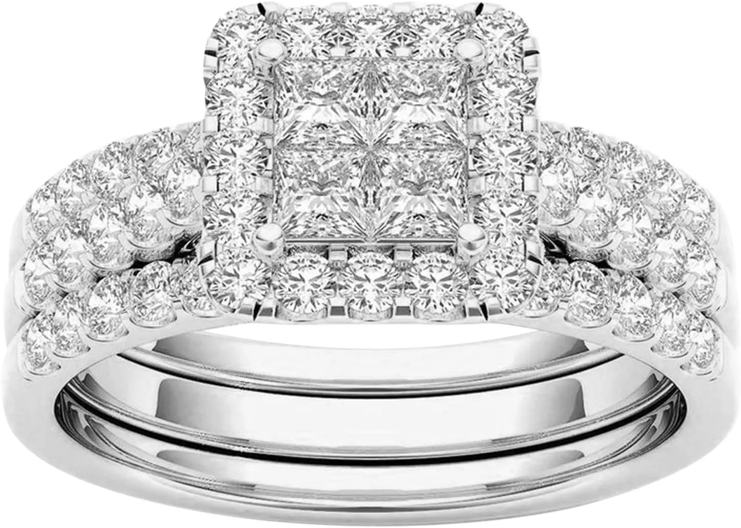 Wedding Cubic Zirconia Engagement Rings Women Bridal Set Stackable Square Diamond CZ Anniversary Promise