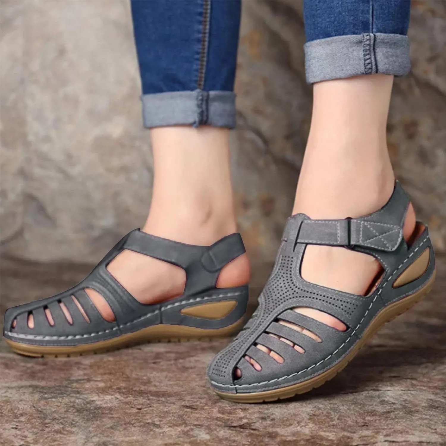 Wedge Orthopedic Sandals for Women 2025, Hollow Closed Toe Casual Wedge Sandals Comfy Bohemia Summer Beach Walking Sandals