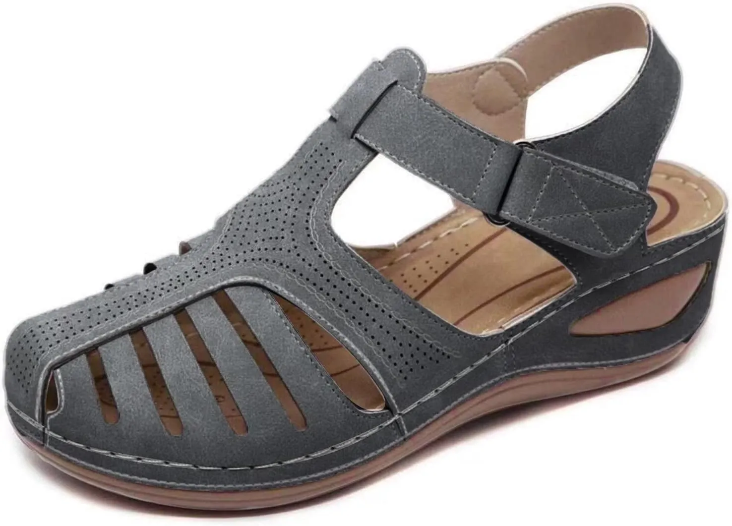 Wedge Orthopedic Sandals for Women 2025, Hollow Closed Toe Casual Wedge Sandals Comfy Bohemia Summer Beach Walking Sandals