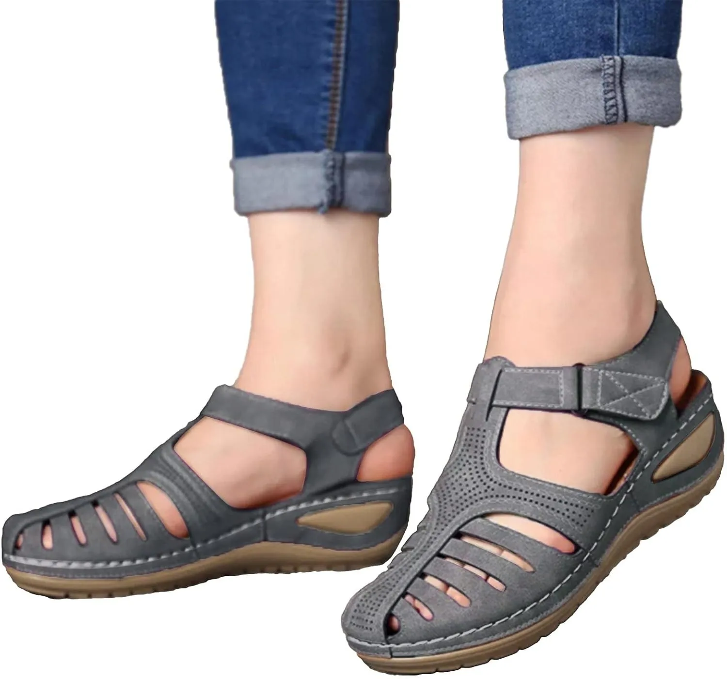 Wedge Orthopedic Sandals for Women 2025, Hollow Closed Toe Casual Wedge Sandals Comfy Bohemia Summer Beach Walking Sandals