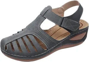 Wedge Orthopedic Sandals for Women 2025, Hollow Closed Toe Casual Wedge Sandals Comfy Bohemia Summer Beach Walking Sandals