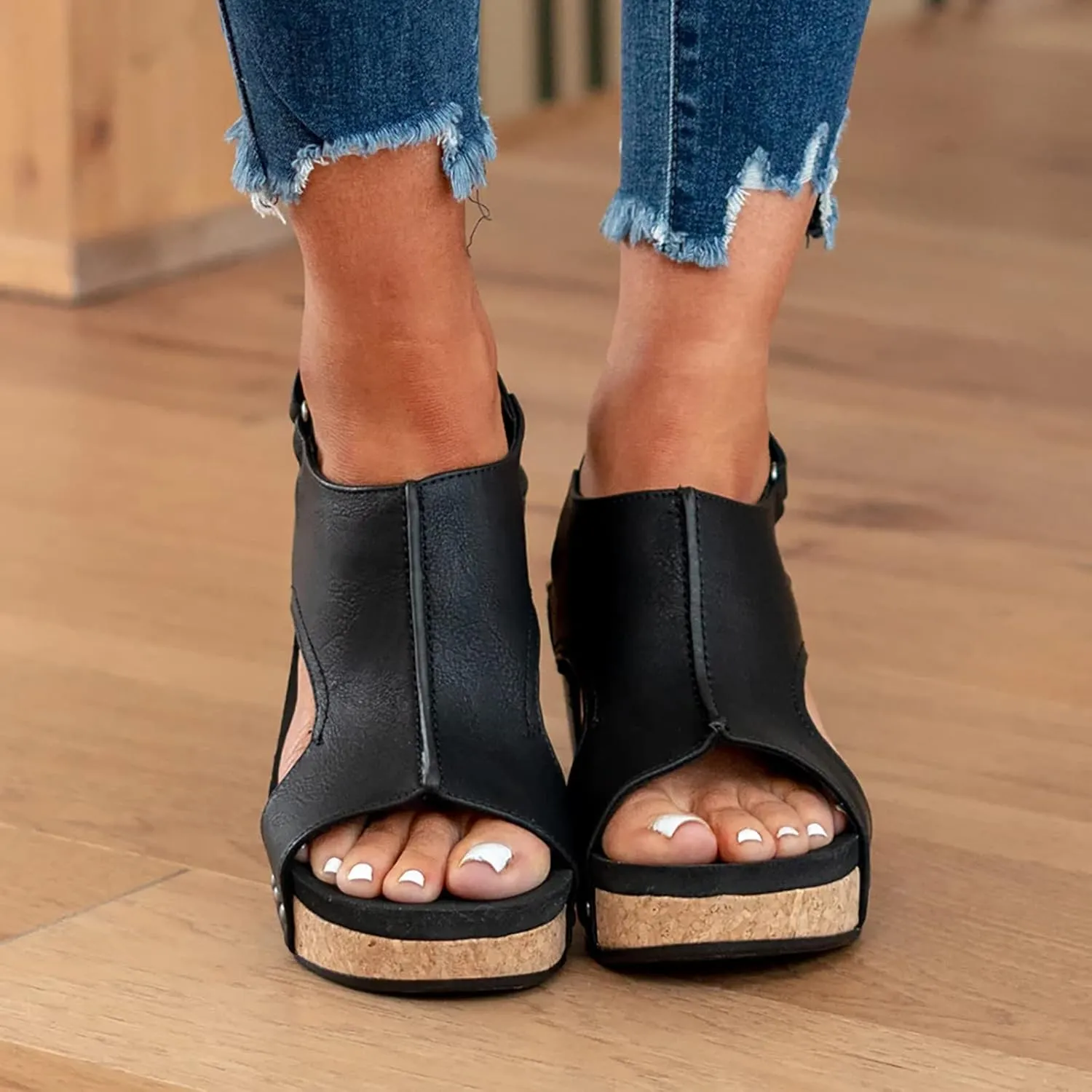 Wedge Sandals for Women 2024 Platform Open Toe Buckle Ankle Strap Espadrilles Casual Dressy Summer Shoes Ladies Carley Wedges Cushioned Insoles Lightweight for All Day Wear Hook Loop Closure