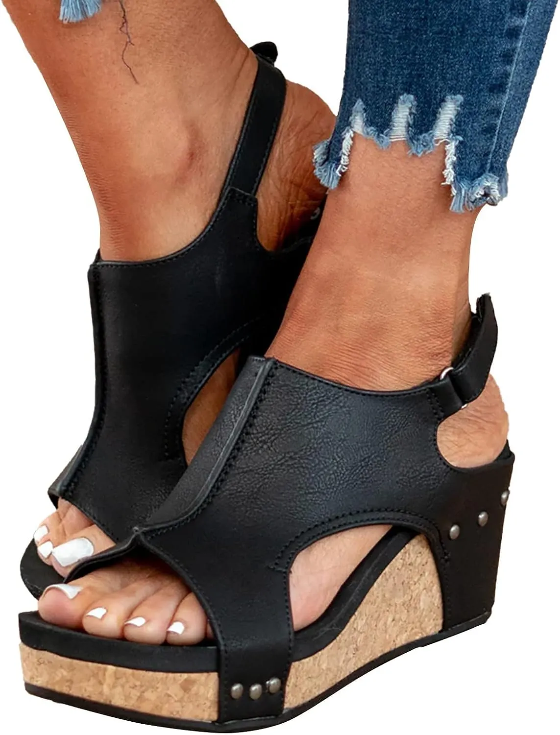 Wedge Sandals for Women 2024 Platform Open Toe Buckle Ankle Strap Espadrilles Casual Dressy Summer Shoes Ladies Carley Wedges Cushioned Insoles Lightweight for All Day Wear Hook Loop Closure