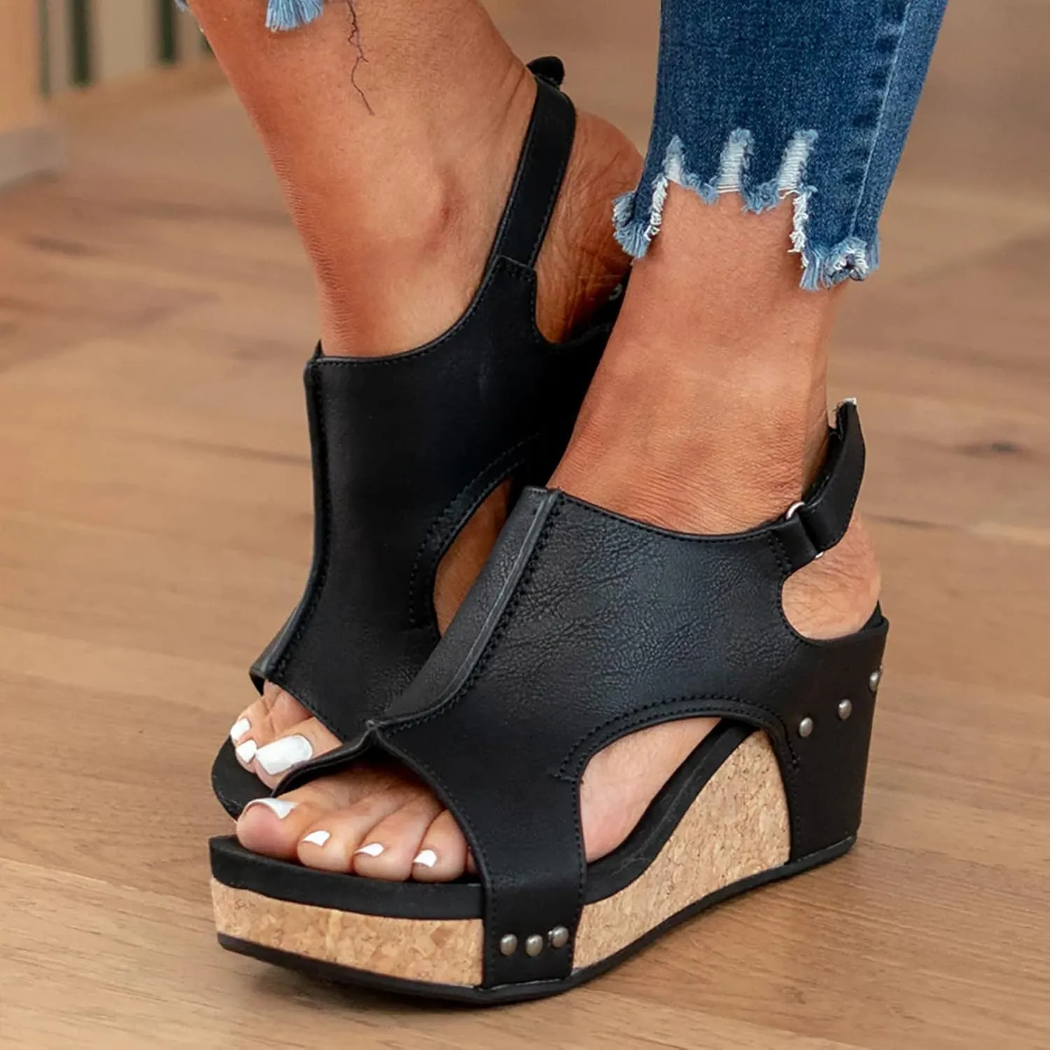 Wedge Sandals for Women 2024 Platform Open Toe Buckle Ankle Strap Espadrilles Casual Dressy Summer Shoes Ladies Carley Wedges Cushioned Insoles Lightweight for All Day Wear Hook Loop Closure