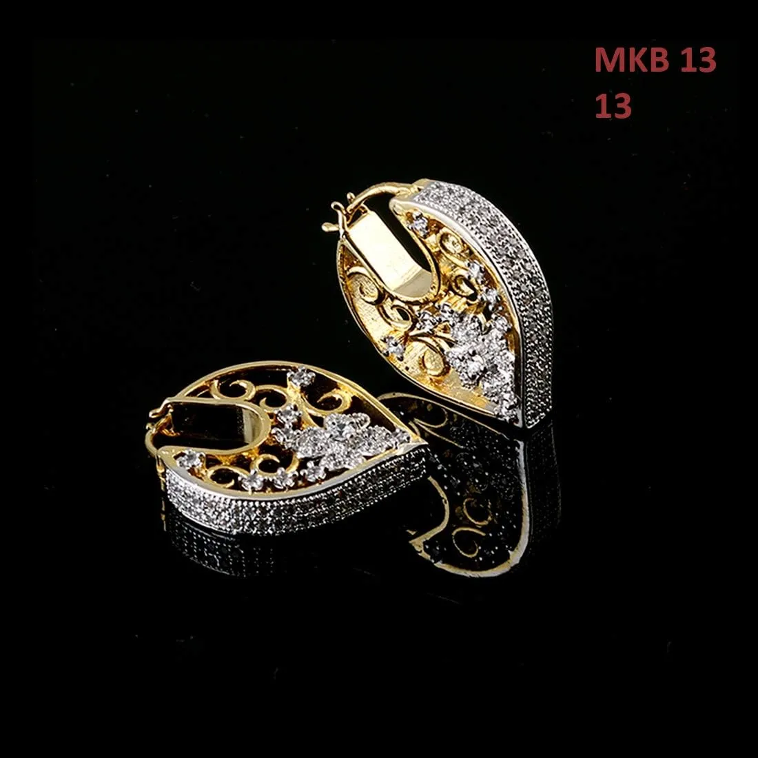 White CZ Stone Studded Beautiful Pear Shape Leverlock Bali 14K Gold Plated Cubic Zircon New Modern Look Earring Best Gift for Her