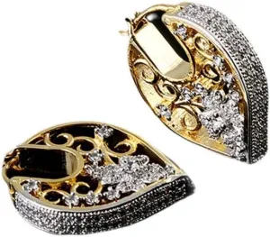White CZ Stone Studded Beautiful Pear Shape Leverlock Bali 14K Gold Plated Cubic Zircon New Modern Look Earring Best Gift for Her