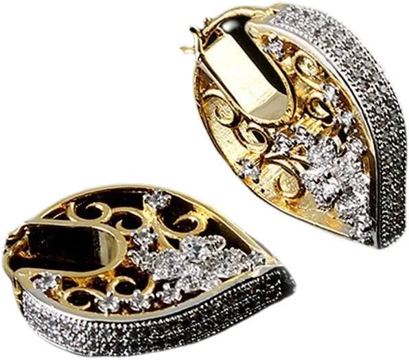 White CZ Stone Studded Beautiful Pear Shape Leverlock Bali 14K Gold Plated Cubic Zircon New Modern Look Earring Best Gift for Her