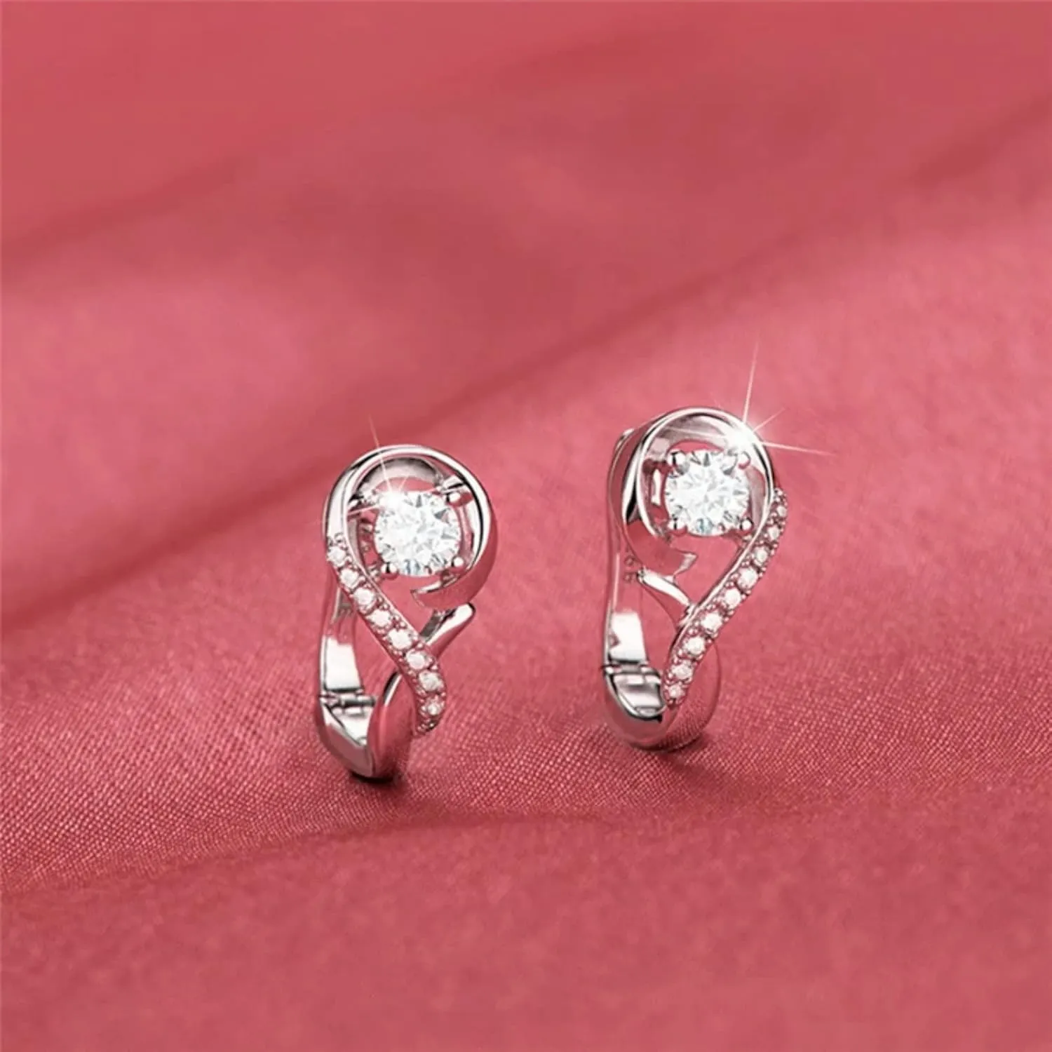 White Gold Plated Clear Cubic Zirconia Stud Earrings,925 Sterling Silver Stud Earrings for Women Jewelry Gift for Mother Wife